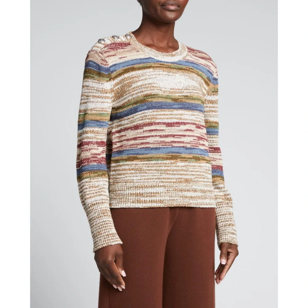 Veronica Beard Sohani Metallic Space-Dyed Cotton Sweater Size XS Shoulder Button - Picture 1 of 12